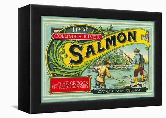 Oregon - Columbia River - the Oregon Historical Society Salmon Label-Lantern Press-Framed Stretched Canvas