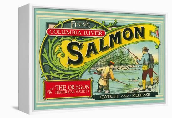 Oregon - Columbia River - the Oregon Historical Society Salmon Label-Lantern Press-Framed Stretched Canvas