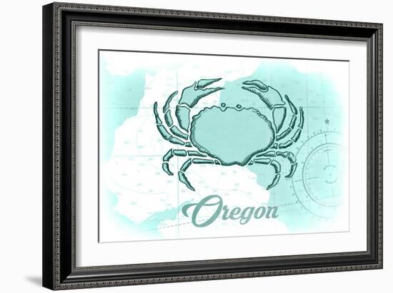 Oregon - Crab - Teal - Coastal Icon-Lantern Press-Framed Art Print