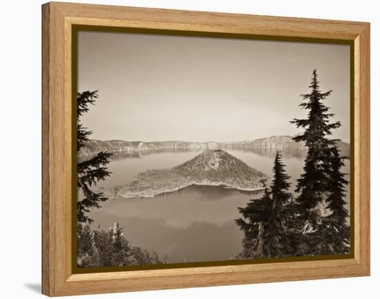 Oregon, Crater Lake National Park, Crater Lake and Wizard Island, USA-Michele Falzone-Framed Premier Image Canvas