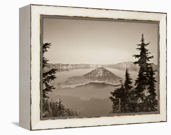 Oregon, Crater Lake National Park, Crater Lake and Wizard Island, USA-Michele Falzone-Framed Premier Image Canvas