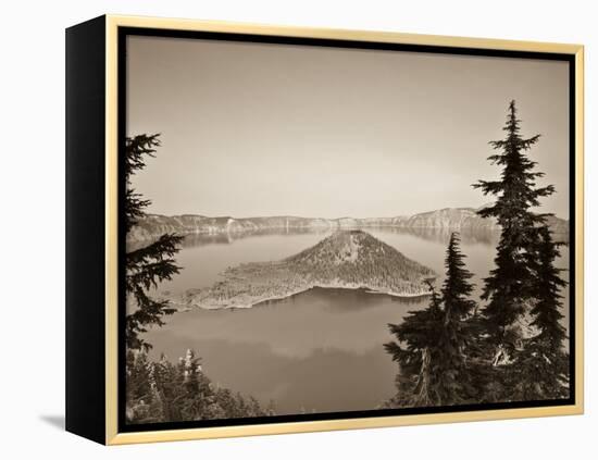 Oregon, Crater Lake National Park, Crater Lake and Wizard Island, USA-Michele Falzone-Framed Premier Image Canvas