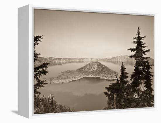 Oregon, Crater Lake National Park, Crater Lake and Wizard Island, USA-Michele Falzone-Framed Premier Image Canvas