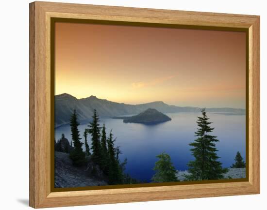 Oregon, Crater Lake National Park, Crater Lake and Wizard Island, USA-Michele Falzone-Framed Premier Image Canvas