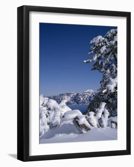 Oregon, Crater Lake National Park. Winter snow accumulates at Crater Lake-John Barger-Framed Photographic Print