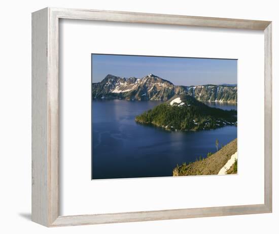 Oregon. Crater Lake NP, sunrise on Crater Lake and Wizard Island with Garfield Peak-John Barger-Framed Photographic Print