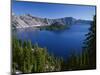 Oregon. Crater Lake NP, Wizard Island and Crater Lake with a grove of mountain hemlock-John Barger-Mounted Photographic Print