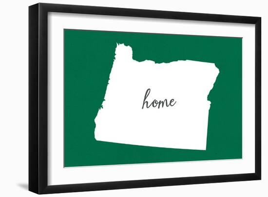 Oregon - Home State - White on Green-Lantern Press-Framed Art Print