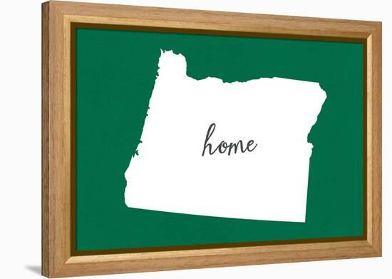 Oregon - Home State - White on Green-Lantern Press-Framed Stretched Canvas