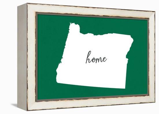 Oregon - Home State - White on Green-Lantern Press-Framed Stretched Canvas