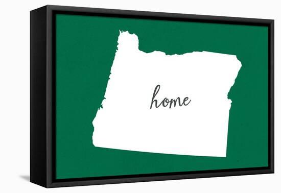 Oregon - Home State - White on Green-Lantern Press-Framed Stretched Canvas