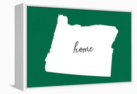 Oregon - Home State - White on Green-Lantern Press-Framed Stretched Canvas