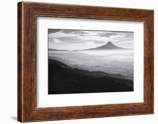 Oregon, Hood River, Aerial Landscape Smoke in the Hood River Valley-Rick A Brown-Framed Photographic Print