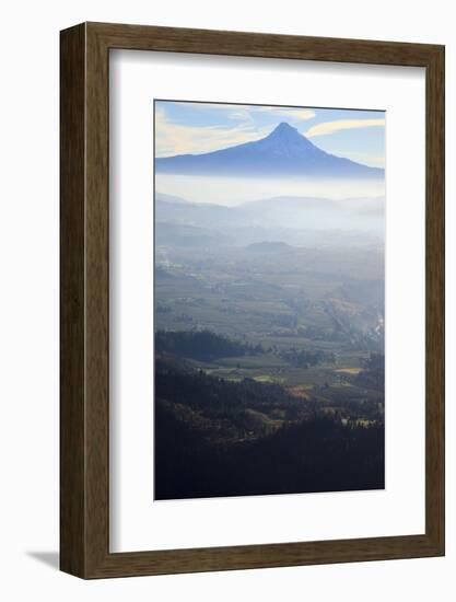Oregon, Hood River, Aerial Landscape Smoke in the Hood River Valley-Rick A Brown-Framed Photographic Print