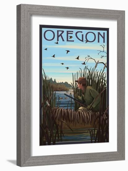 Oregon - Hunter and Lake-Lantern Press-Framed Art Print