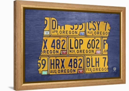 Oregon License Plate Map-Design Turnpike-Framed Premier Image Canvas