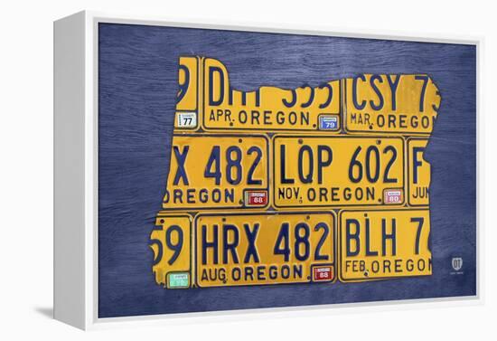 Oregon License Plate Map-Design Turnpike-Framed Premier Image Canvas