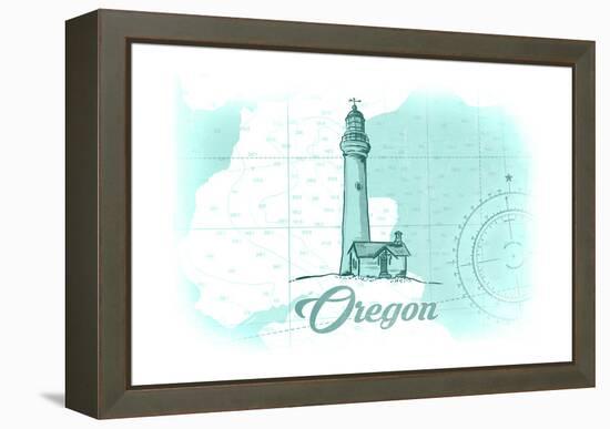 Oregon - Lighthouse - Teal - Coastal Icon-Lantern Press-Framed Stretched Canvas