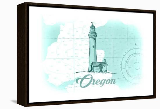 Oregon - Lighthouse - Teal - Coastal Icon-Lantern Press-Framed Stretched Canvas