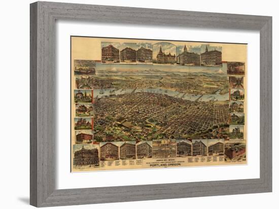 Oregon - Map of Portland-Lantern Press-Framed Premium Giclee Print