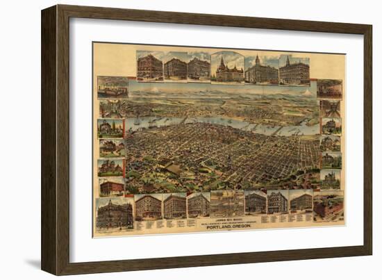 Oregon - Map of Portland-Lantern Press-Framed Premium Giclee Print