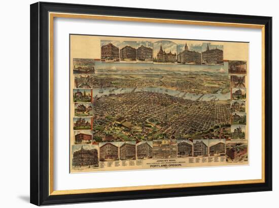 Oregon - Map of Portland-Lantern Press-Framed Premium Giclee Print