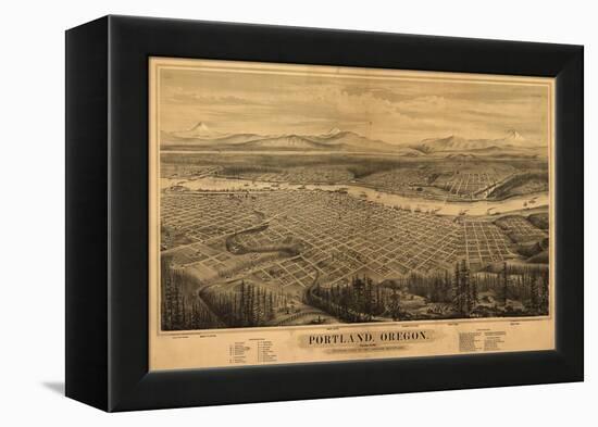 Oregon - Map of Portland-Lantern Press-Framed Stretched Canvas