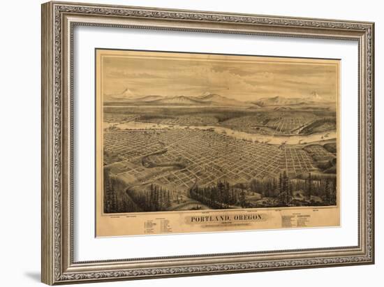 Oregon - Map of Portland-Lantern Press-Framed Art Print