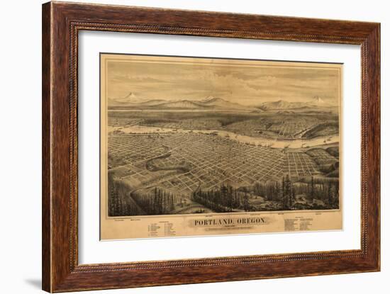 Oregon - Map of Portland-Lantern Press-Framed Art Print