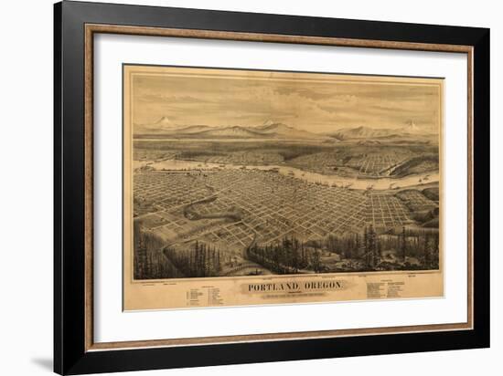 Oregon - Map of Portland-Lantern Press-Framed Art Print