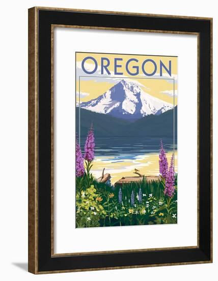 Oregon - Mountain and Lake-Lantern Press-Framed Art Print