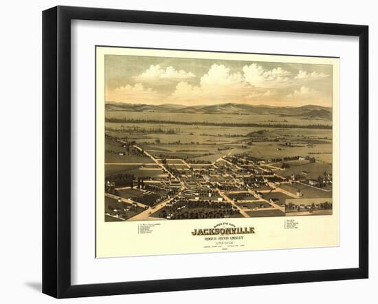 Oregon - Panoramic Map of Jacksonville-Lantern Press-Framed Art Print