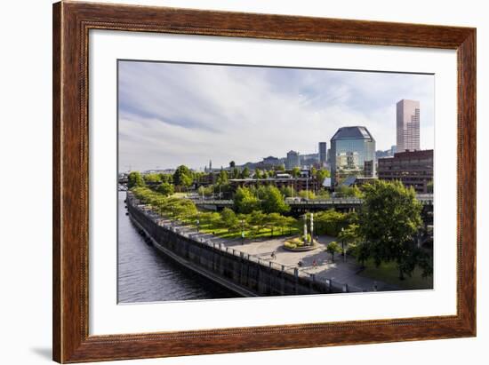 Oregon, Portland. Downtown with Waterfront Park from the Steel Bridge-Brent Bergherm-Framed Photographic Print