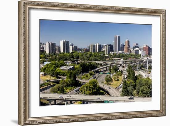 Oregon, Portland. Highways and Downtown from the Ohsu Gondola-Brent Bergherm-Framed Photographic Print