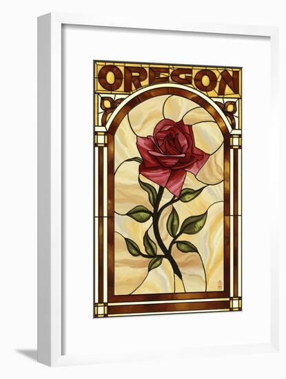 Oregon - Rose Stained Glass-Lantern Press-Framed Art Print