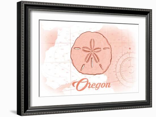 Oregon - Sand Dollar - Coral - Coastal Icon-Lantern Press-Framed Art Print