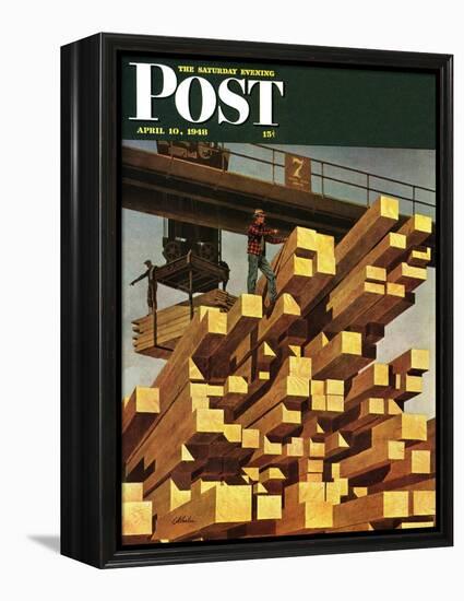 "Oregon Sawmill & Lumberyard," Saturday Evening Post Cover, April 10, 1948-John Atherton-Framed Premier Image Canvas