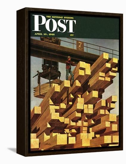 "Oregon Sawmill & Lumberyard," Saturday Evening Post Cover, April 10, 1948-John Atherton-Framed Premier Image Canvas