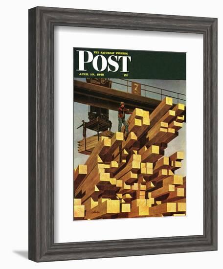 "Oregon Sawmill & Lumberyard," Saturday Evening Post Cover, April 10, 1948-John Atherton-Framed Giclee Print