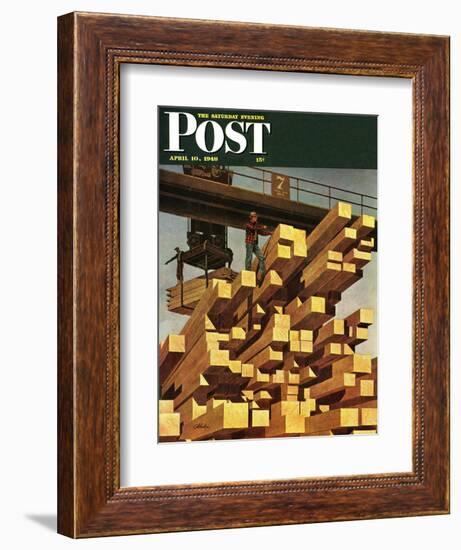 "Oregon Sawmill & Lumberyard," Saturday Evening Post Cover, April 10, 1948-John Atherton-Framed Giclee Print