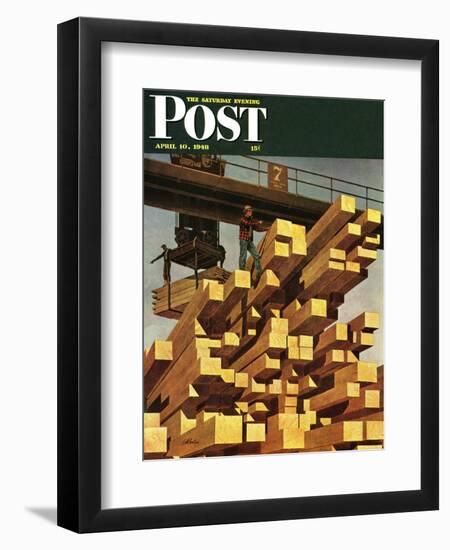 "Oregon Sawmill & Lumberyard," Saturday Evening Post Cover, April 10, 1948-John Atherton-Framed Giclee Print