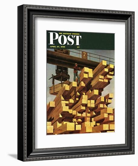 "Oregon Sawmill & Lumberyard," Saturday Evening Post Cover, April 10, 1948-John Atherton-Framed Giclee Print