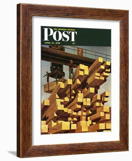 "Oregon Sawmill & Lumberyard," Saturday Evening Post Cover, April 10, 1948-John Atherton-Framed Giclee Print