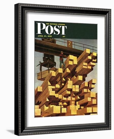 "Oregon Sawmill & Lumberyard," Saturday Evening Post Cover, April 10, 1948-John Atherton-Framed Giclee Print