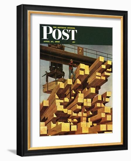 "Oregon Sawmill & Lumberyard," Saturday Evening Post Cover, April 10, 1948-John Atherton-Framed Giclee Print