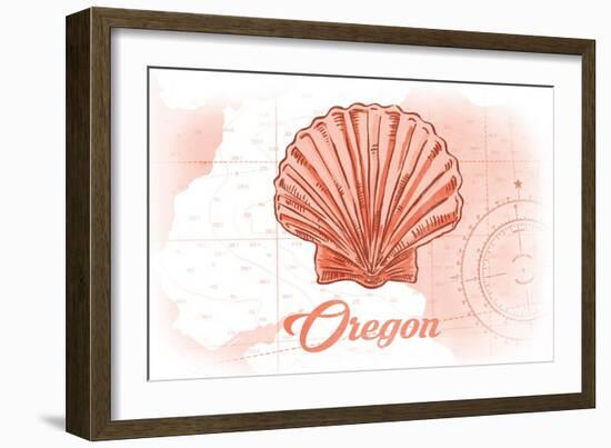 Oregon - Scallop Shell - Coral - Coastal Icon-Lantern Press-Framed Art Print