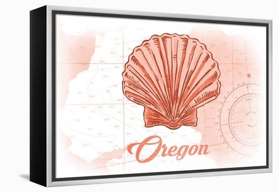 Oregon - Scallop Shell - Coral - Coastal Icon-Lantern Press-Framed Stretched Canvas