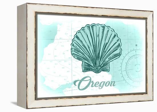 Oregon - Scallop Shell - Teal - Coastal Icon-Lantern Press-Framed Stretched Canvas