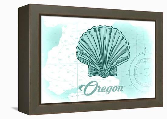 Oregon - Scallop Shell - Teal - Coastal Icon-Lantern Press-Framed Stretched Canvas