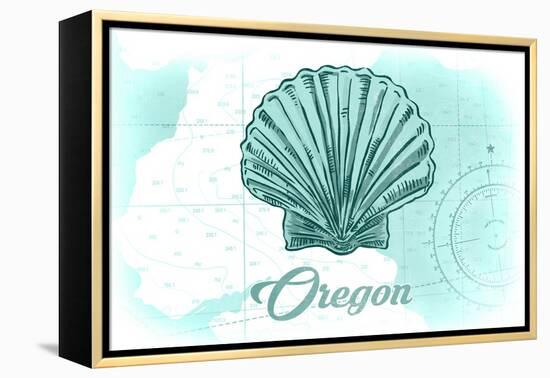 Oregon - Scallop Shell - Teal - Coastal Icon-Lantern Press-Framed Stretched Canvas